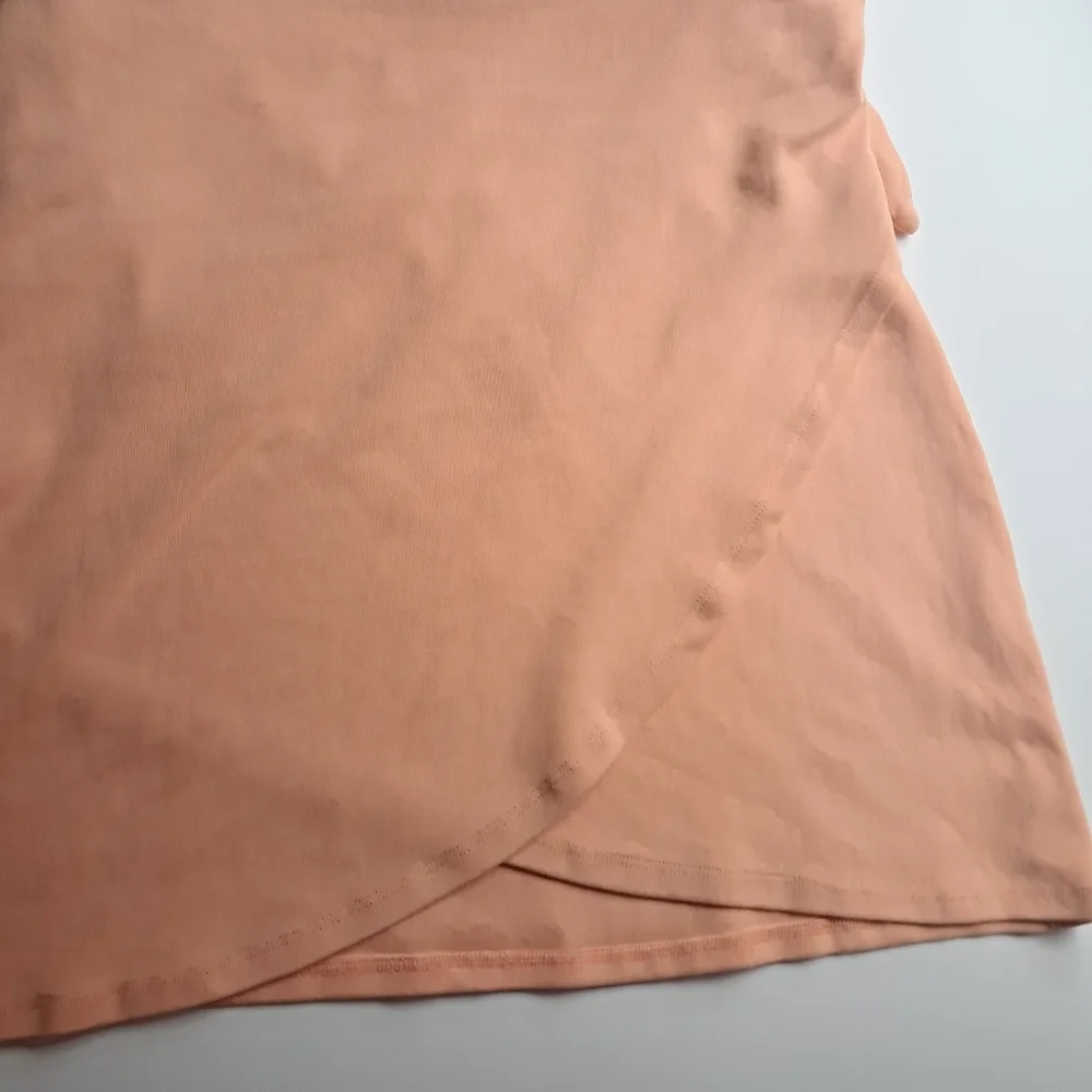 Mable Side Wrap Mini Dress Built In Shorts Large Apricot Cotton/Spandex